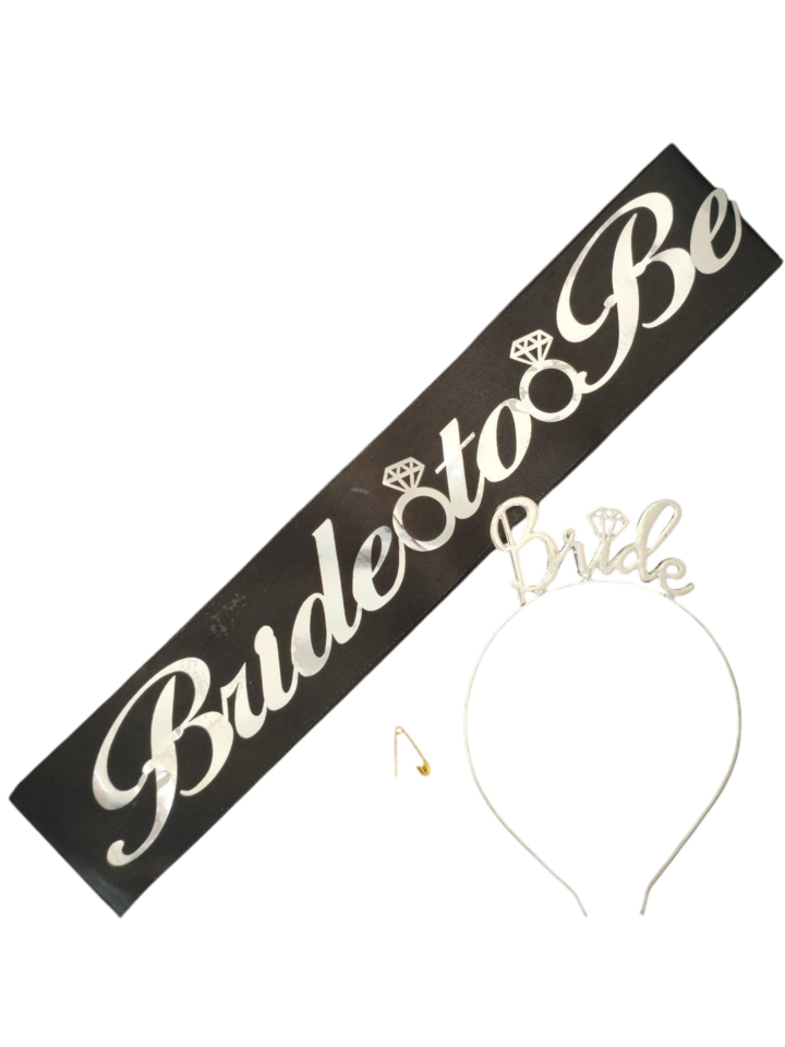 METAL TAÇ KUŞAK SET BRİDE TOBE SİYAH GÜMÜŞ