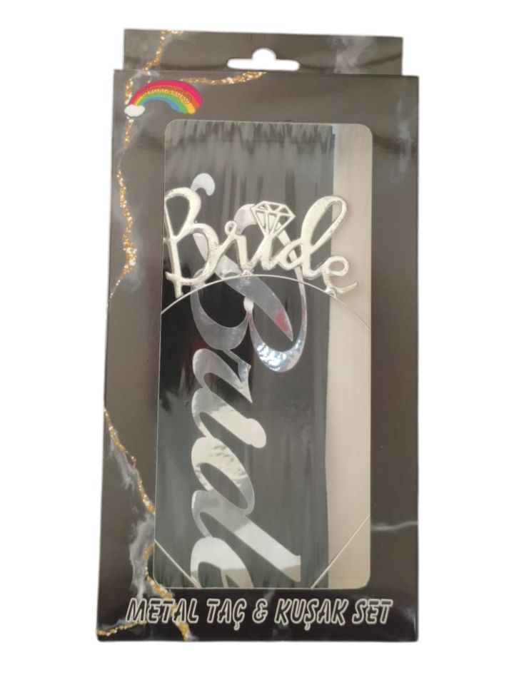 METAL TAÇ KUŞAK SET BRİDE TOBE SİYAH GÜMÜŞ