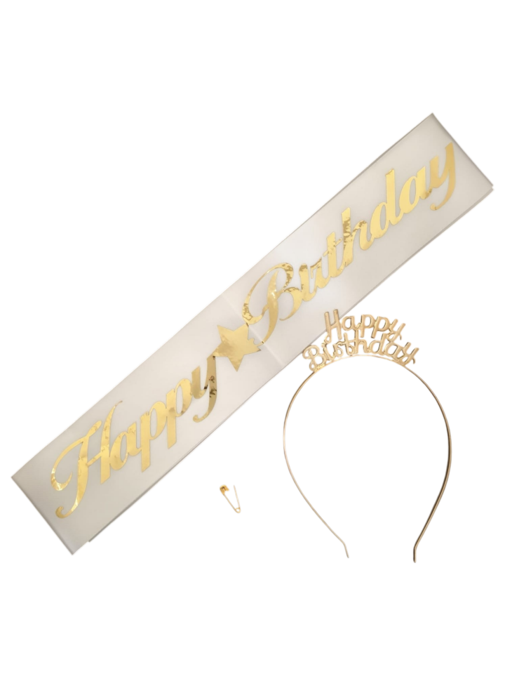 METAL TAÇ KUŞAK SET HAPPY BEYAZ GOLD