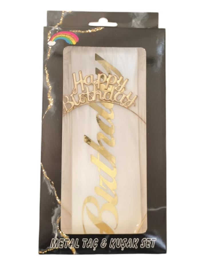 METAL TAÇ KUŞAK SET HAPPY BEYAZ GOLD