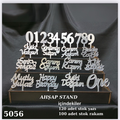 GÜMÜŞ PLEKSİ AHŞAP STAND PASTA YAZISI 120 RAKAM 100 AD