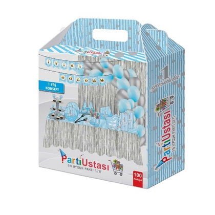 1 YAŞ İYİKİ DOĞDUN MAVİ 100 PARÇA FULL SET