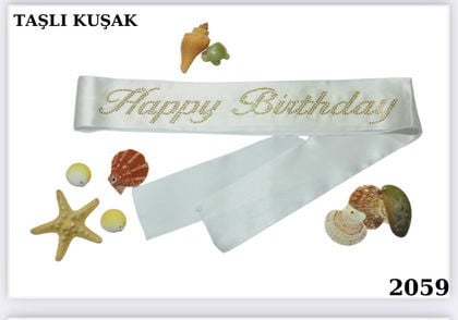 TAŞLI KUŞAK HAPPY BİRTHDAY BEYAZ GOLD