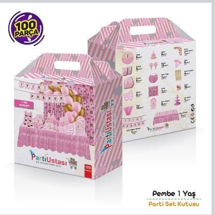 1 YAŞ İYİKİ DOĞDUN PEMBE 100 PARÇA FULL SET