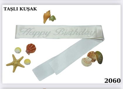 TAŞLI KUŞAK HAPPY BİRTHDAY BEYAZ GÜMÜŞ