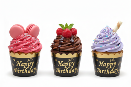 12Lİ CUPCAKE HAPPY SİYAH GOLD