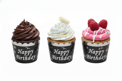 12Lİ CUPCAKE HAPPY SİYAH GÜMÜŞ