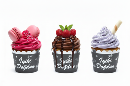 12Lİ CUPCAKE İ DOĞDUN SİYAH GÜMÜŞ