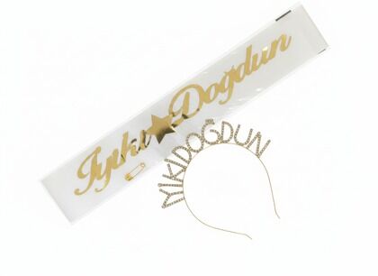 TAŞLI TAÇ KUŞAK BEYAZ GOLD İYİKİ DOĞDUN