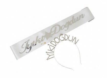 TAŞLI TAÇ KUŞAK BEYAZ GÜMÜŞ İYİKİ DOĞDUN