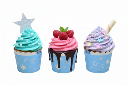 12Lİ CUPCAKE YILDIZLI MAVİ GÜMÜŞ