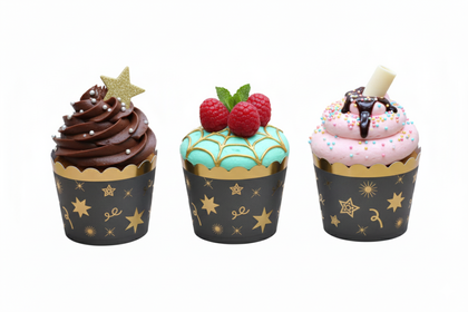 12Lİ CUPCAKE YILDIZLI SİYAH GOLD