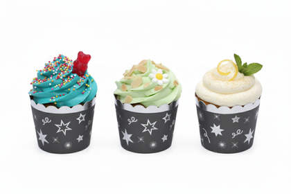 12Lİ CUPCAKE YILDIZLI SİYAH GÜMÜŞ