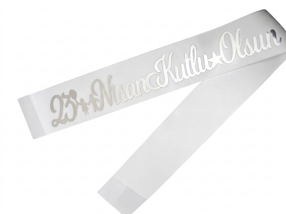 KUMAŞ KUŞAK 23 NİSAN BEYAZ GÜMÜŞ