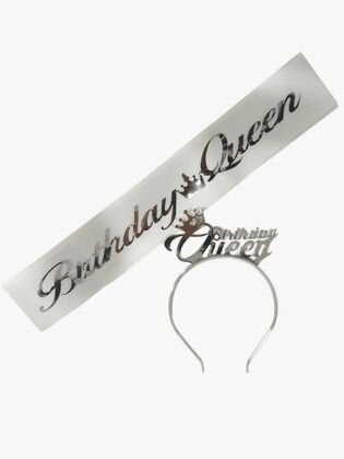 2 Lİ MİKA TAÇ KUŞAK SET BİRTHDAY QUEEN BEYAZ GÜMÜŞ