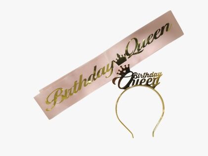 2 Lİ MİKA TAÇ KUŞAK SET BİRTHDAY QUEEN PEMBE GOLD