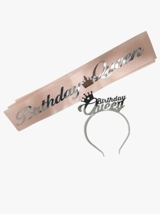 2 Lİ MİKA TAÇ KUŞAK SET BİRTHDAY QUEEN PEMBE GÜMÜŞ