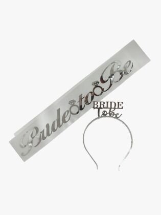 2 Lİ MİKA TAÇ KUŞAK SET BRİDE TOBE BEYAZ GÜMÜŞ