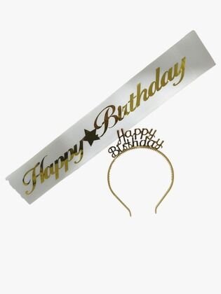 2 Lİ MİKA TAÇ KUŞAK SET HAPPY BEYAZ GOLD