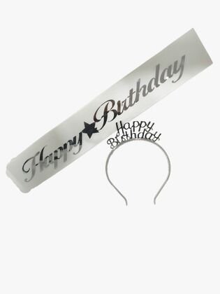 2 Lİ MİKA TAÇ KUŞAK SET HAPPY BEYAZ GÜMÜŞ