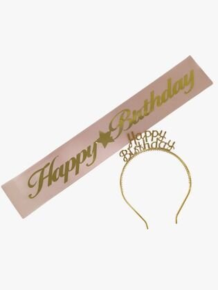 2 Lİ MİKA TAÇ KUŞAK SET HAPPY PEMBE GOLD