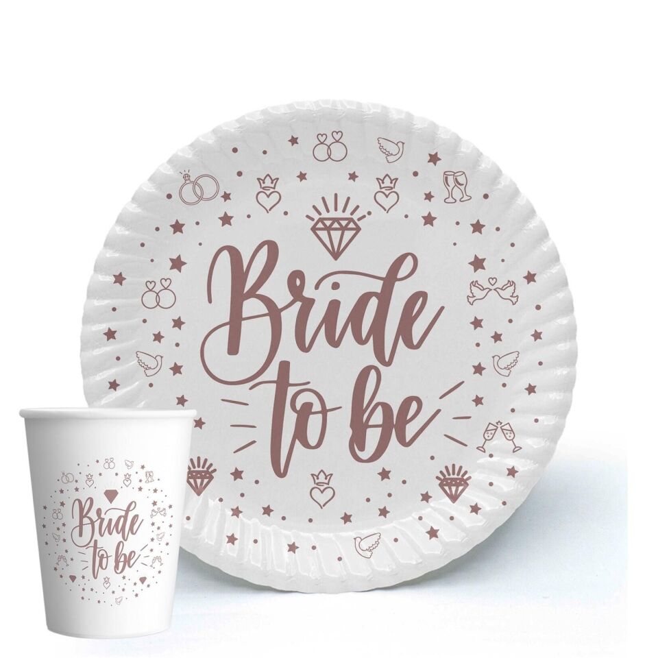 BRİDE TOBE TABAK BARDAK SETİ 8 'Lİ BEYAZ ROSE