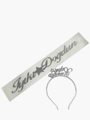 2 Lİ MİKA TAÇ KUŞAK SET İYİKİ DOGDUN BEYAZ GÜMÜŞ