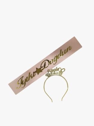 2 Lİ MİKA TAÇ KUŞAK SET İYİKİ DOGDUN PEMBE GOLD