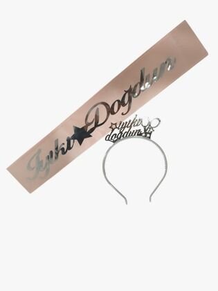 2 Lİ MİKA TAÇ KUŞAK SET İYİKİ DOGDUN PEMBE GÜMÜŞ