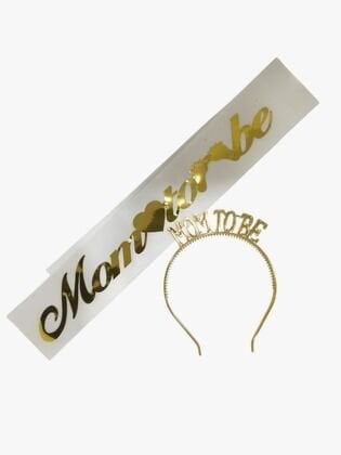 2 Lİ MİKA TAÇ KUŞAK SET MOM TOBE BEYAZ GOLD