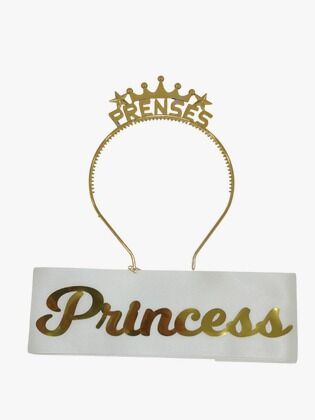 2 Lİ MİKA TAÇ KUŞAK SET PRENSES BEYAZ GOLD