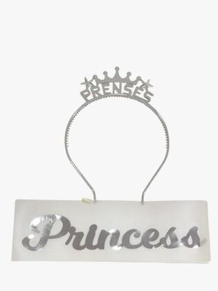 2 Lİ MİKA TAÇ KUŞAK SET PRENSES BEYAZ GÜMÜŞ