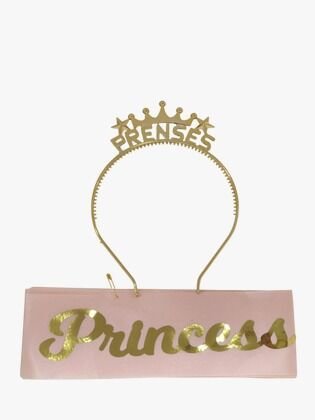 2 Lİ MİKA TAÇ KUŞAK SET PRENSES PEMBE GOLD