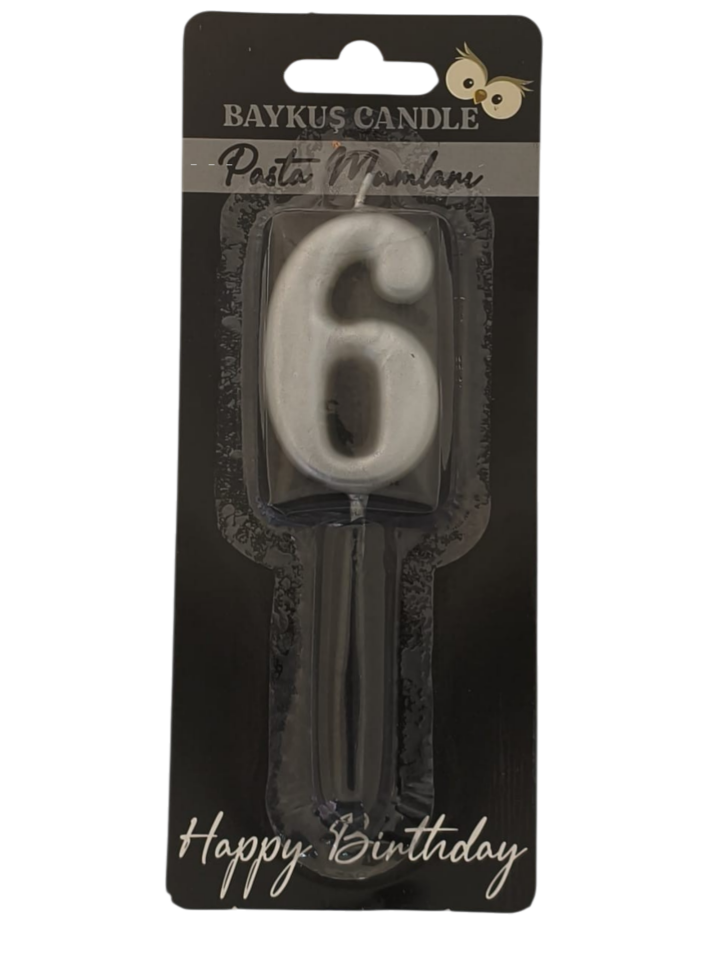 24 ' LÜ 5 CM RAKAM MUM GÜMÜŞ 6
