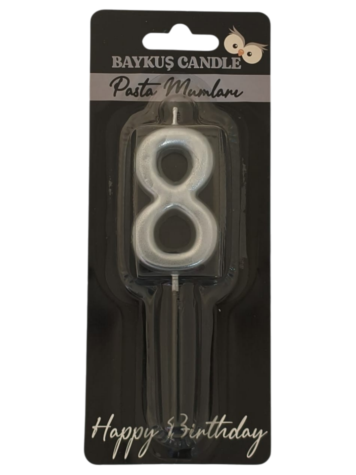 24 ' LÜ 5 CM RAKAM MUM GÜMÜŞ 8