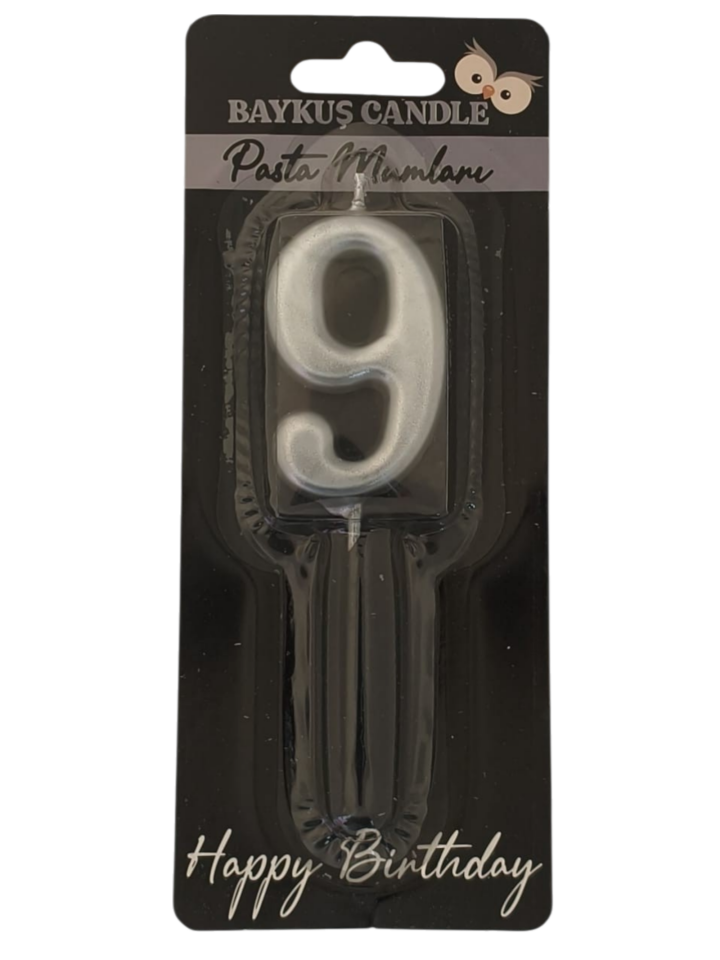 24 ' LÜ 5 CM RAKAM MUM GÜMÜŞ 9