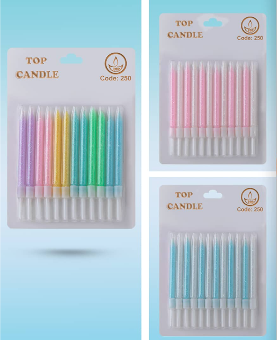 30 ADET 10 CM SİMLİ MUM 6 ' LI KUTU İÇİ PEMBE / MAVİ / RENKLİ