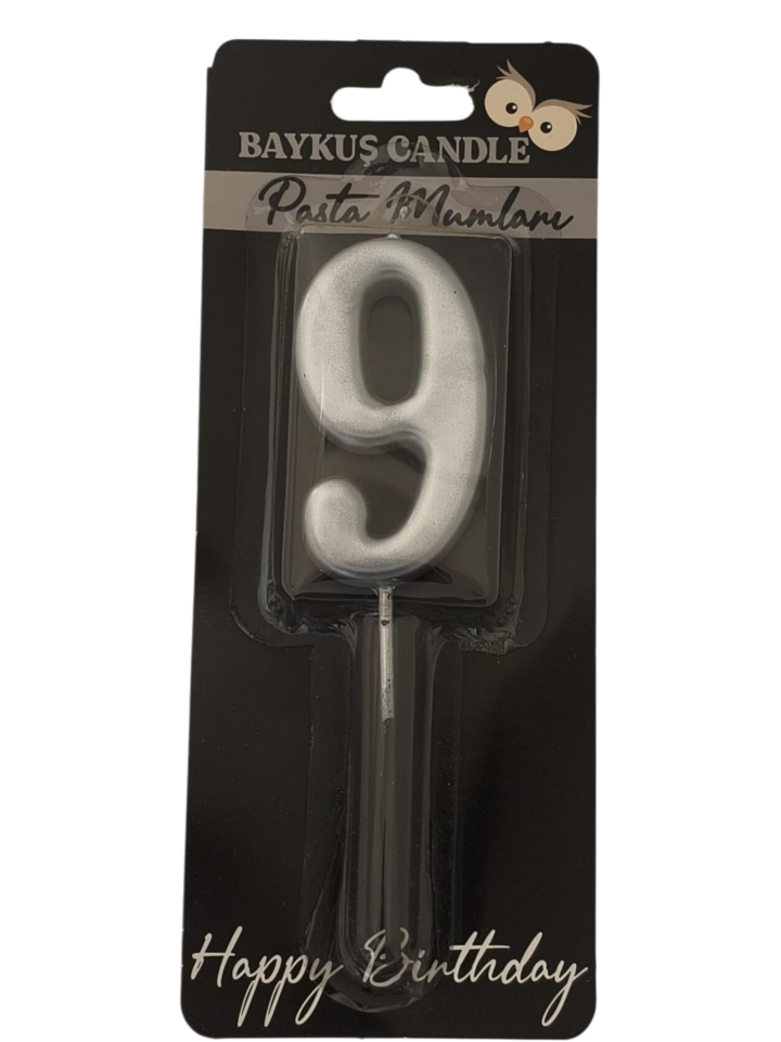 24 ' LÜ 7 CM RAKAM MUM GÜMÜŞ 9