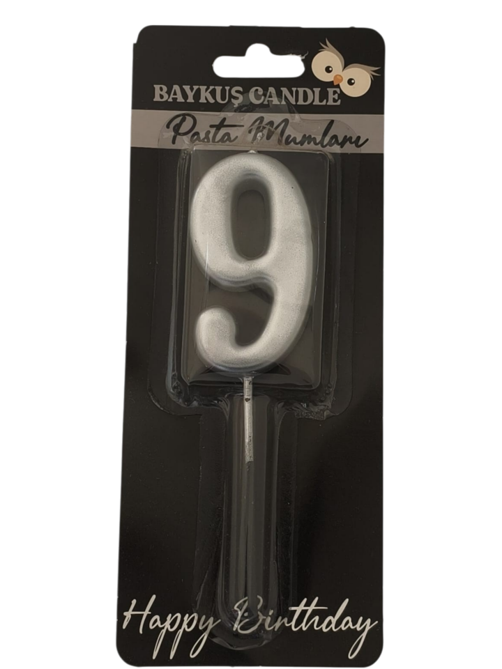 24 ' LÜ 7 CM RAKAM MUM GÜMÜŞ 9