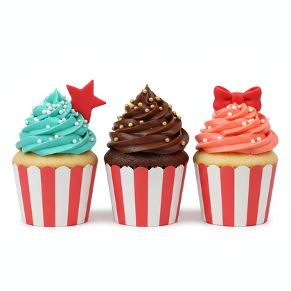 25'Lİ CUPCAKE ÇİZGİLİ KIRMIZI BEYAZ