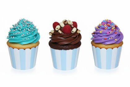 25Lİ CUPCAKE ÇİZGİLİ MAKARON MAVİ