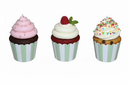 25Lİ CUPCAKE ÇİZGİLİ MAKARON YEŞİL