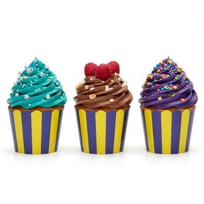 25Lİ CUPCAKE ÇİZGİLİ SARI LACİVERT