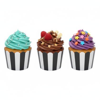 25Lİ CUPCAKE ÇİZGİLİ SİYAH BEYAZ