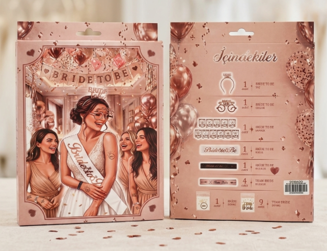 KUTULU 6'LI BRİDE TOBE ROSE SET