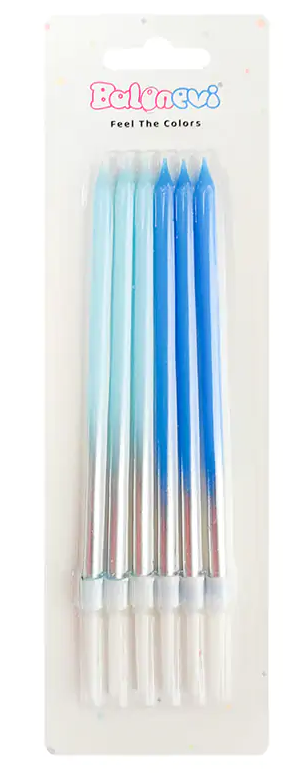 Beyaz Geçişli Açık Mavi Mum 15cm  6'lı