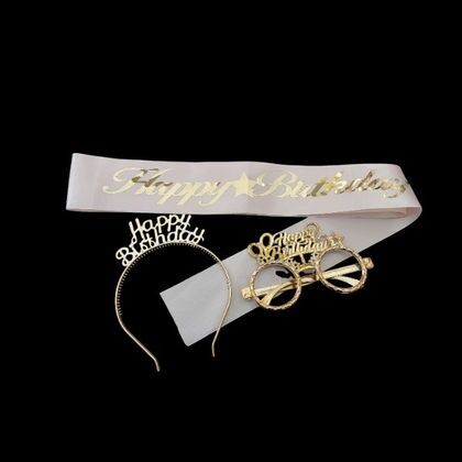 3 LÜ MİKA TAC GÖZLÜK KUŞAK SET PEMBE HAPPY GOLD