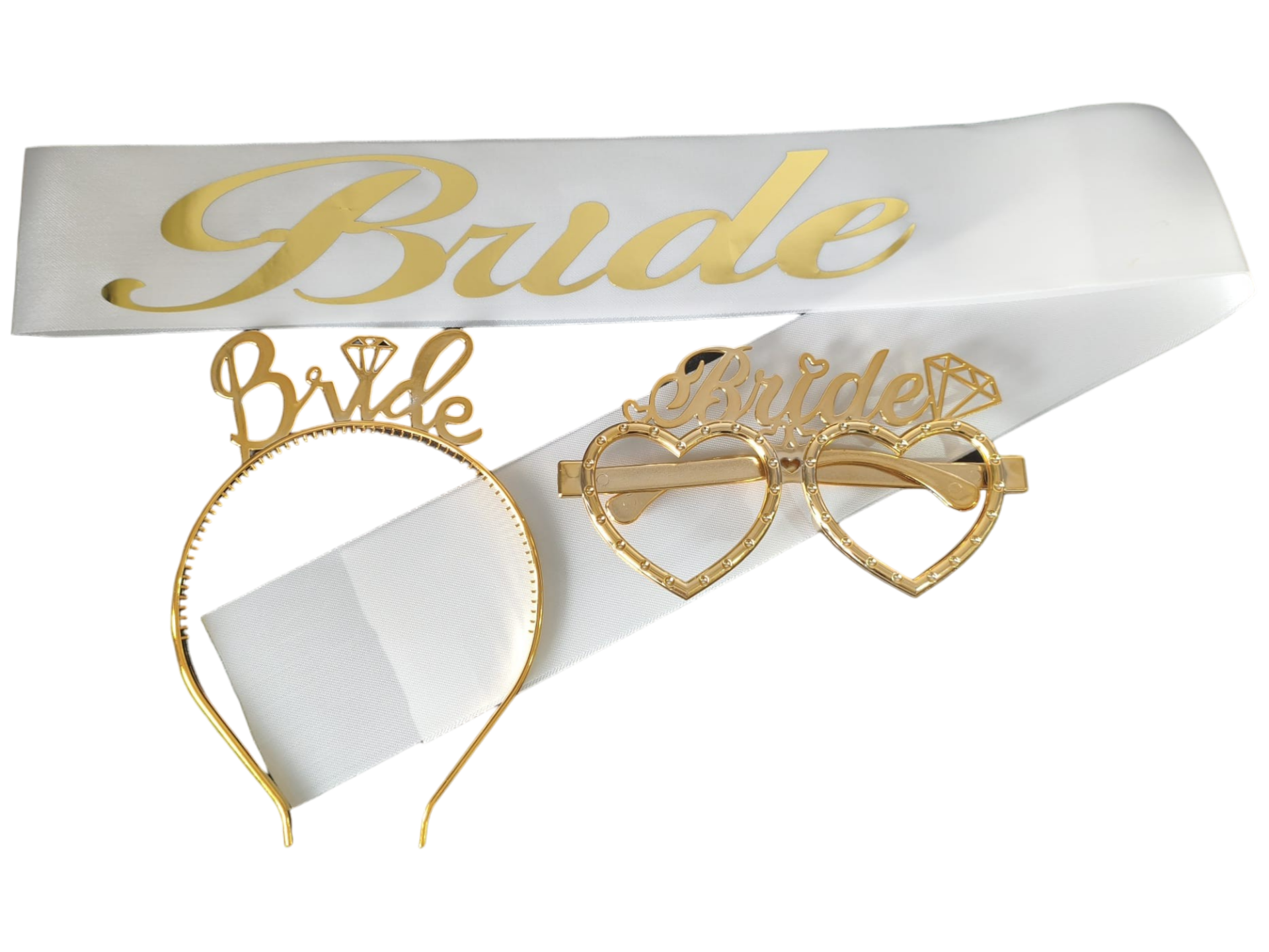 3 LÜ MİKA TAÇ GÖZLÜK KUŞAK SET BRİDE BEYAZ GOLD