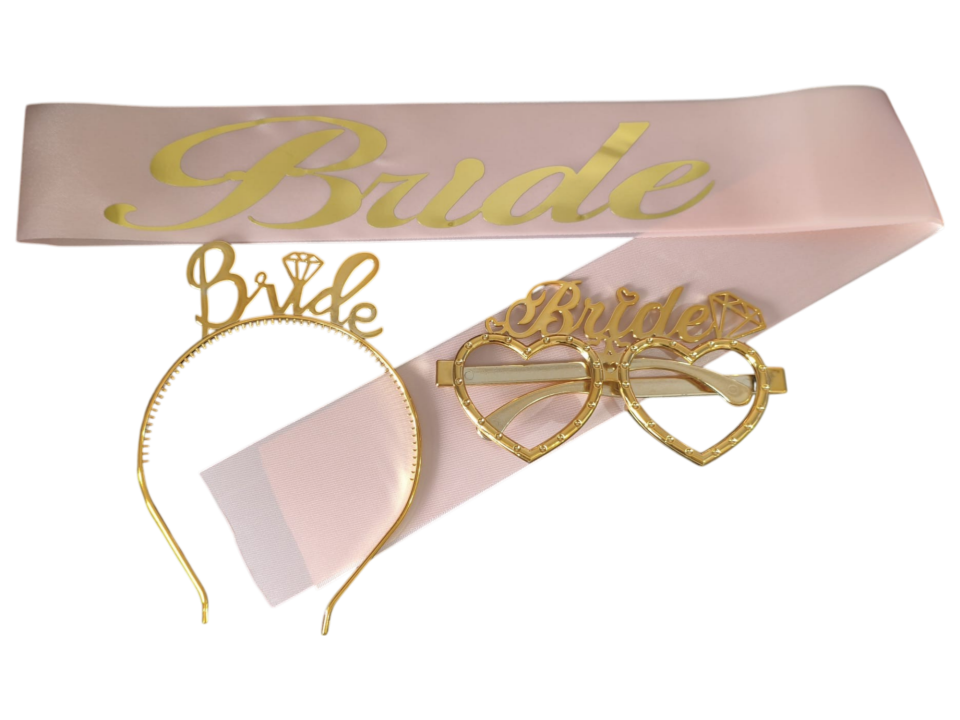 3 LÜ MİKA TAÇ GÖZLÜK KUŞAK SET BRİDE PEMBE GOLD