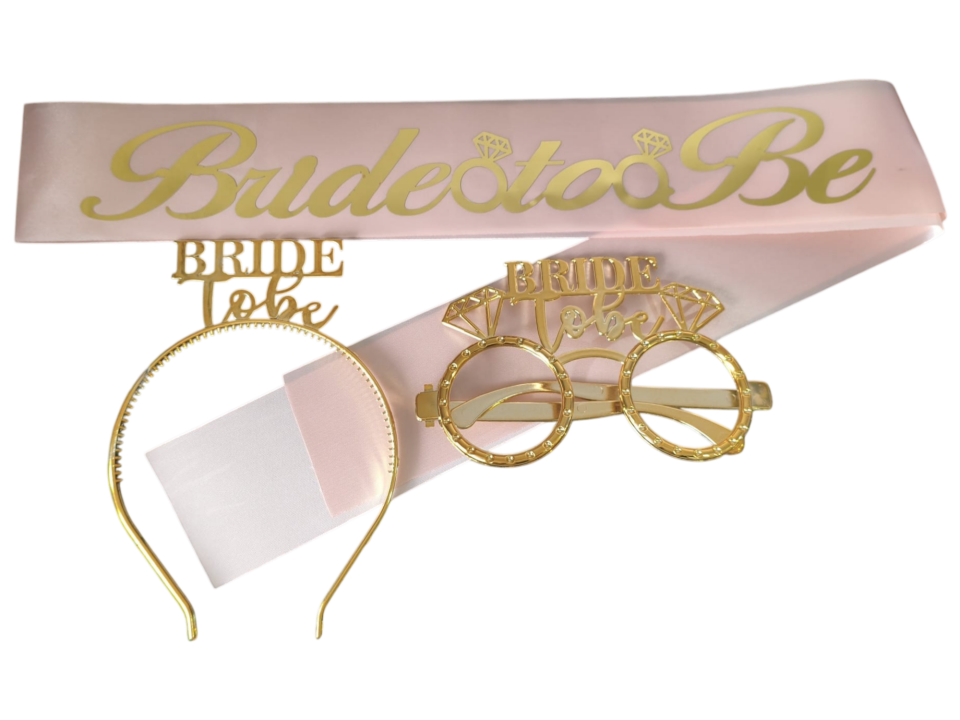 3 LÜ MİKA TAÇ GÖZLÜK KUŞAK SET BRİDE TOBE PEMBE GOLD